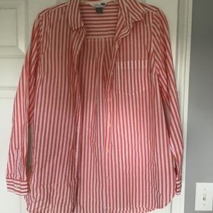 Old Navy button up tunic orange and white stripe with pocket 100% cotton